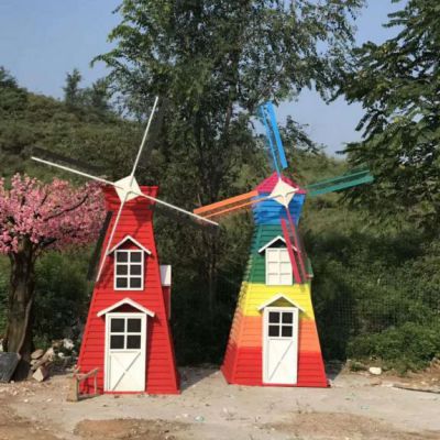 不锈钢彩绘风车街边雕塑