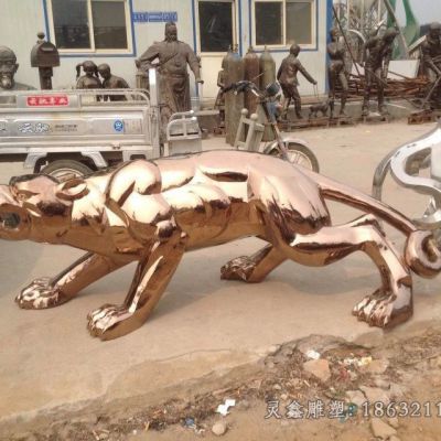 不锈钢彩绘豹子广场雕塑