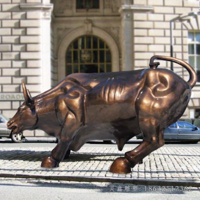 古铜色华尔街牛广场铜雕