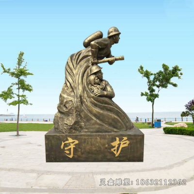 消防员庭院人物景观铜雕