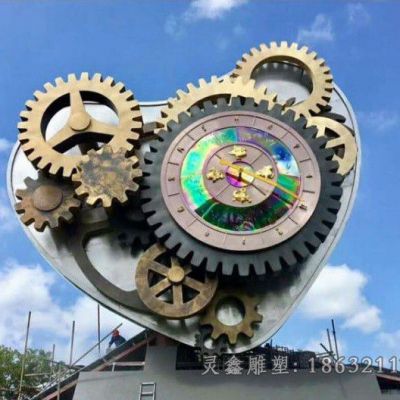 不锈钢彩绘齿轮小区雕塑