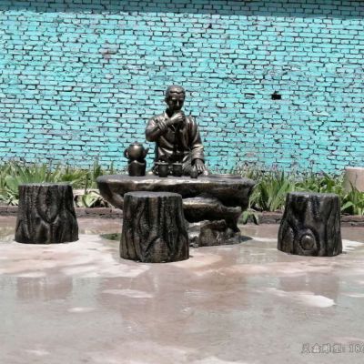 茶文化品茶广场人物铜雕