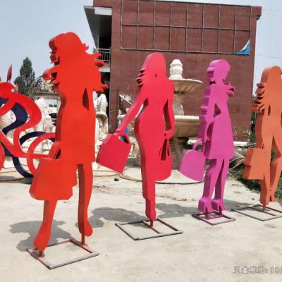 不锈钢抽象购物人物雕塑