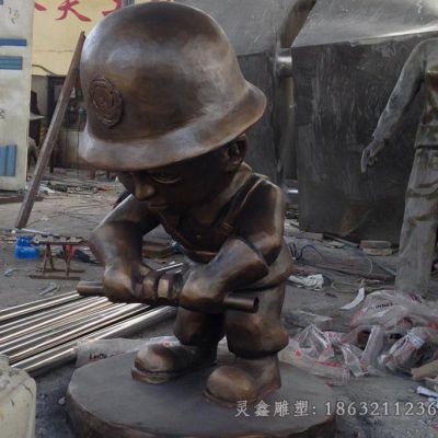 儿童消防员城市人物铜雕