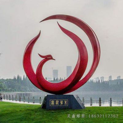 不锈钢红色凤凰景区雕塑