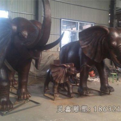 彩绘大象商场景观铜雕