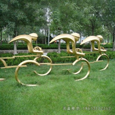 不锈钢抽象自行车街边雕塑
