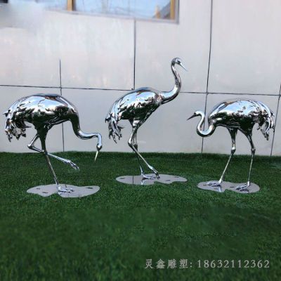 不锈钢抽象仙鹤公园雕塑