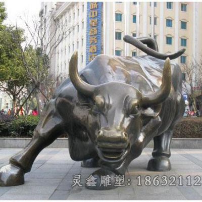 古铜色华尔街牛街边铜雕