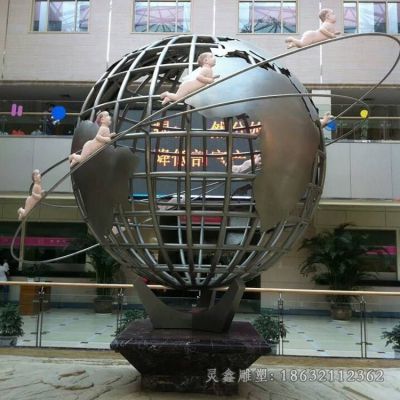 不锈钢镂空地球仪校园雕塑