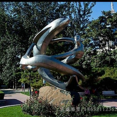 不锈钢镜面海豚校园雕塑