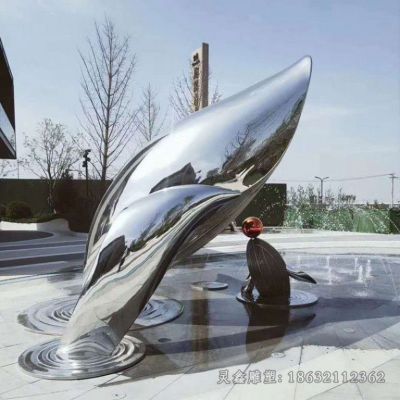 不锈钢镜面海豚公园雕塑