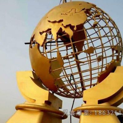 不锈钢彩绘地球仪街边雕塑
