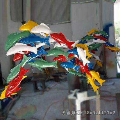 不锈钢彩绘海豚公园雕塑