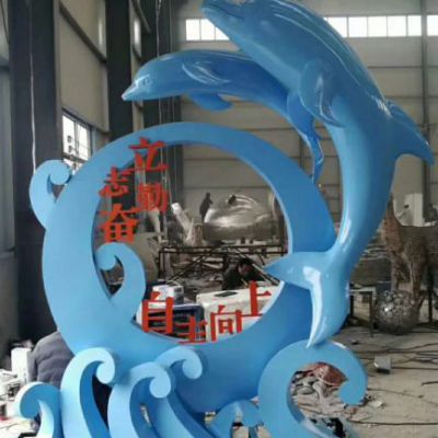 不锈钢彩绘海豚街边雕塑