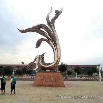 不锈钢抽象凤凰街边雕塑