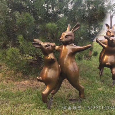 跳舞兔子公园景观铜雕