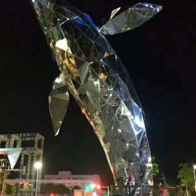 不锈钢几何海豚校园雕塑