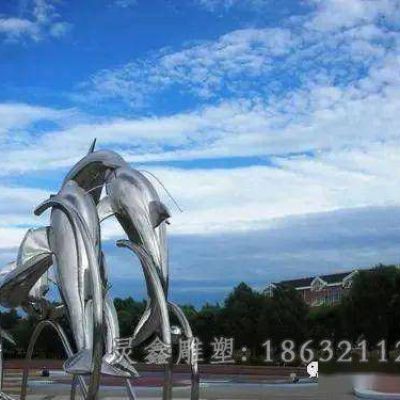 不锈钢跳跃海豚校园雕塑
