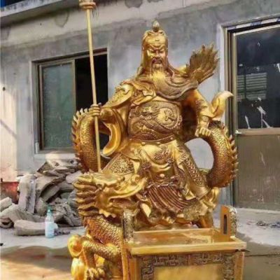 坐姿关公人物景观铜雕